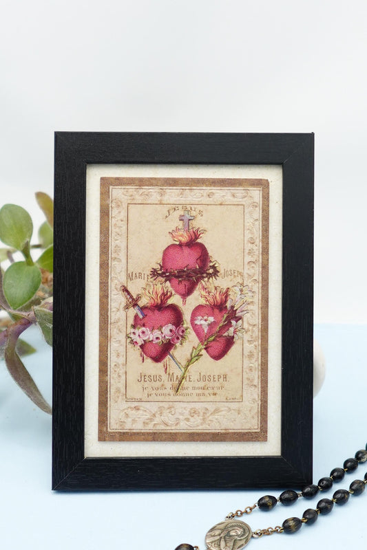 New! Hearts of the Holy Family – Framed Holy Card – Catholic Keepsake