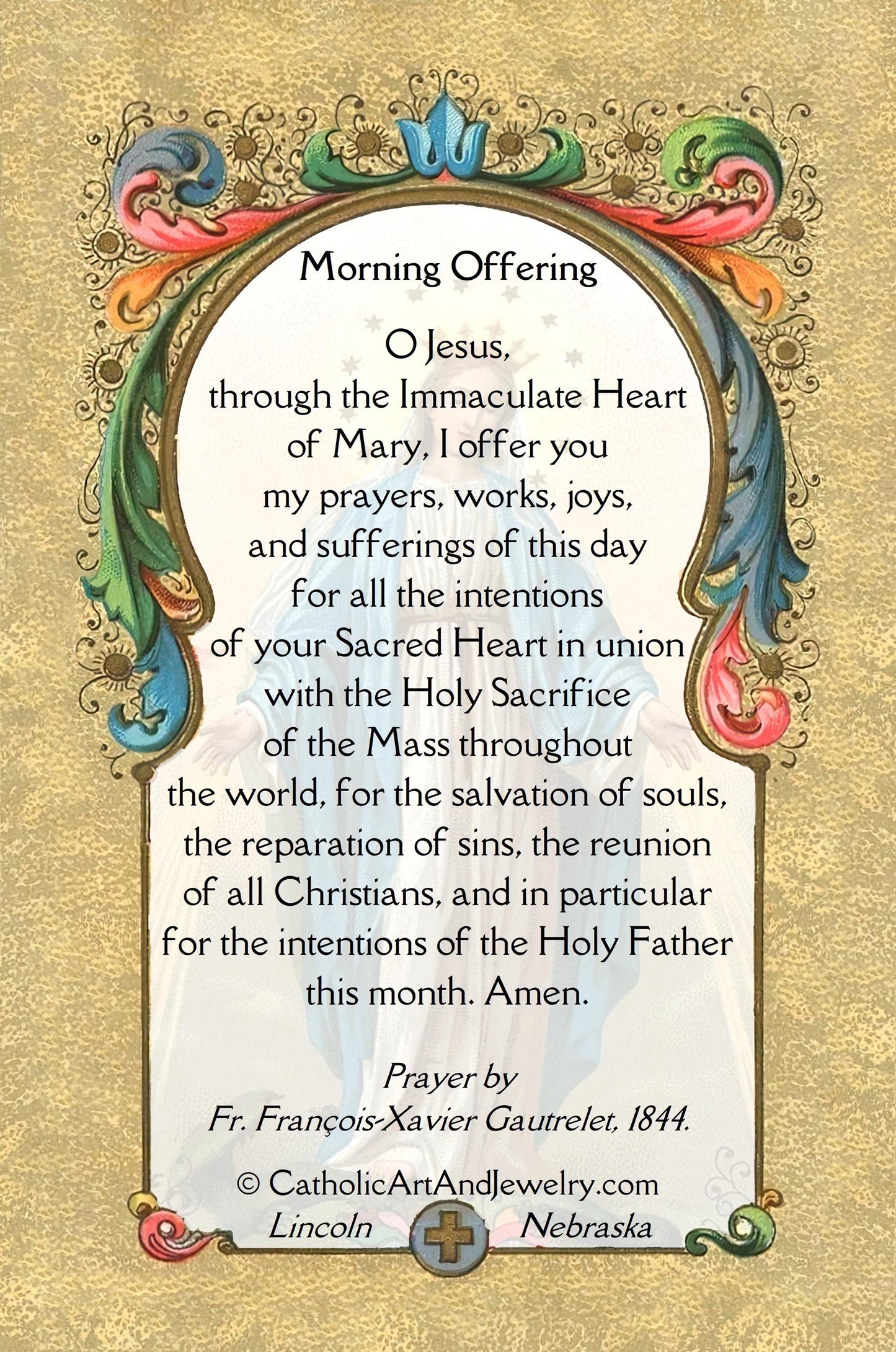 New! Blessed Virgin Immaculate – Morning Offering to the Immaculate Heart – pack of 10/100/1000 – Classic Prayer –Restored Vintage Holy Card