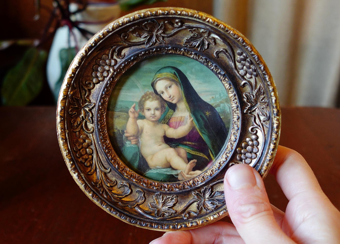 New! Madonna and Child – by Giulio Licinio – Framed 4.25x4.25"