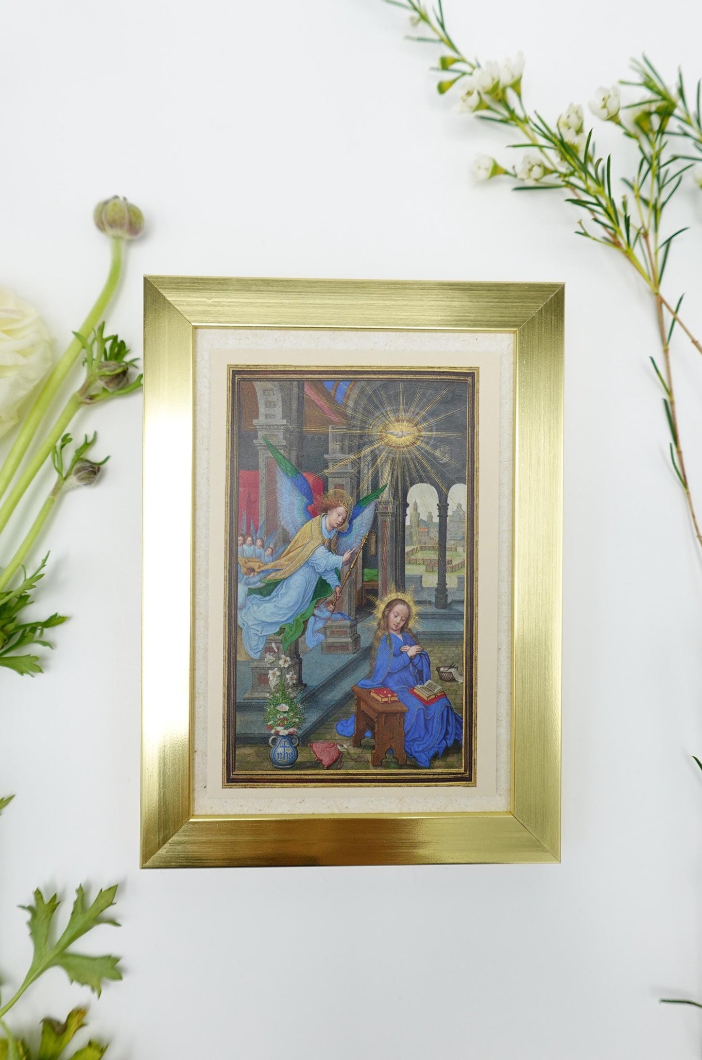 New! The Annunciation – by Simon Bening – Framed Miniature – Catholic Keepsake