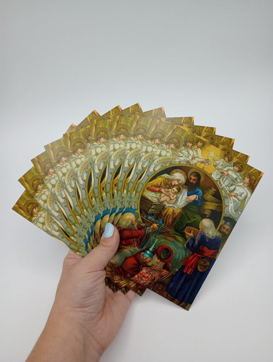 New!  Holy Family & Three Wise Men – Christmas Postcard with Envelopes Available – 3, 10, or 100 – Restored Vintage Religious Postcard