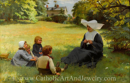 New! The Catechism Lesson – Louis Emile Adan – La Leçon De Catéchisme – Beautiful Catholic Art – Archival Quality–  Gift for Catholic Mother