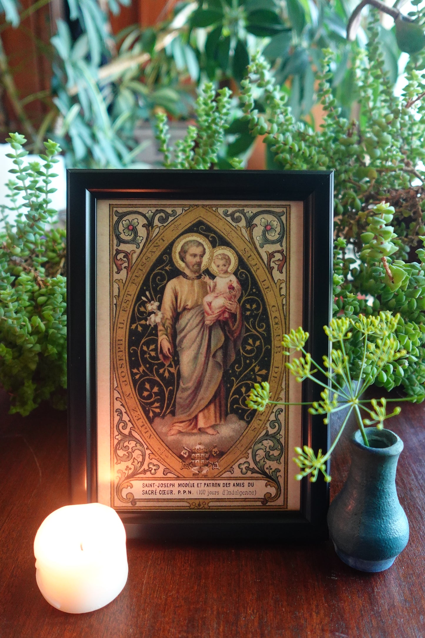 New! St Joseph of the Sacred Heart  – Framed 4x6" – Gold Style, Black, and Wood Tone Frames