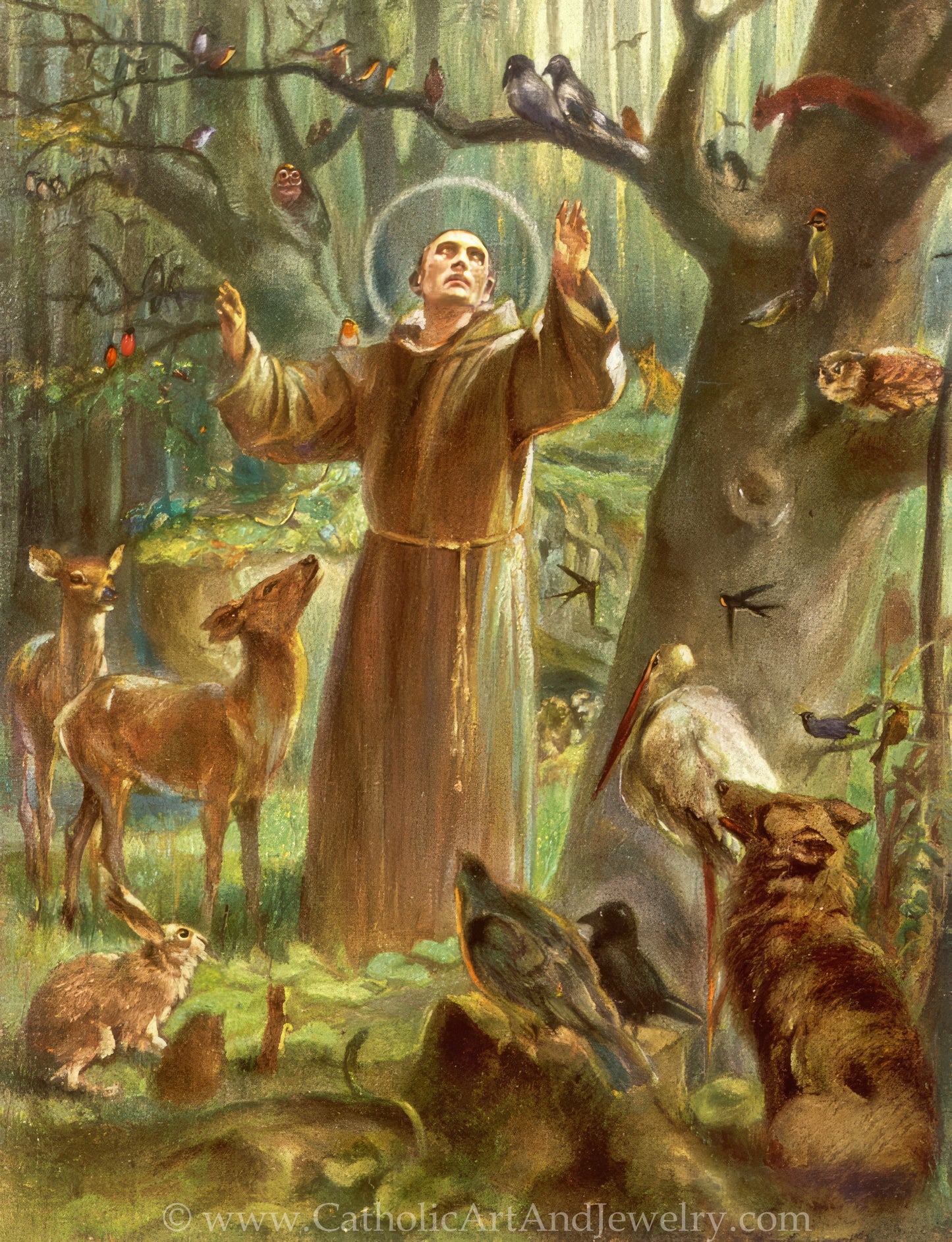 St. Francis of Assisi Preaching to the Birds – Hans Stubenrauch – 3 sizes – Catholic Art Print