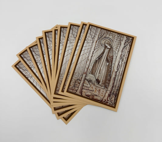 New! Virgin Most Merciful 4x6 Postcard – Virgo Clemens – Embroidery Print – Vintage Catholic Art Print – Litany of Loreto - set of 3, 10, or 100 w/wo Envelopes