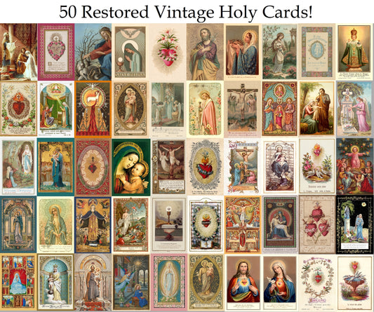 50 Restored Vintage Holy Cards – Variety Pack of 50 – Beautiful and Inspirational