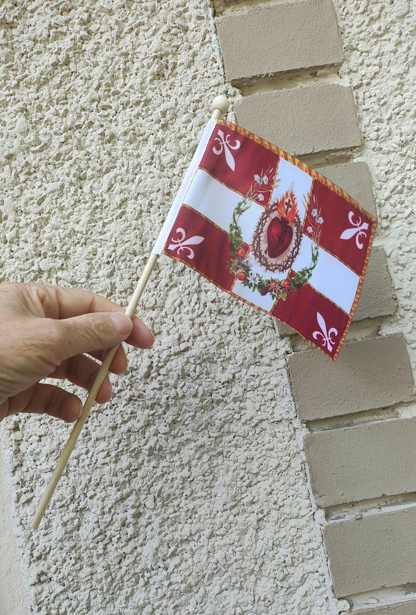 New! Mini Red Sacred Heart Flag - Our Exclusive Design - 1, 10, or 50