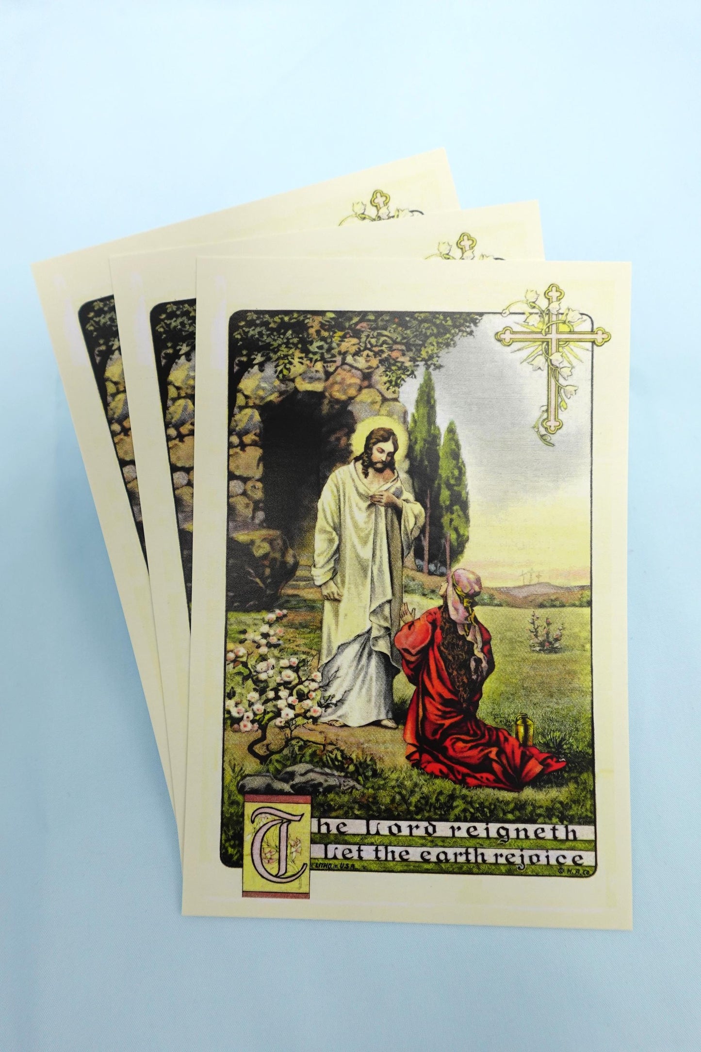 New! The Lord Reigneth Let the Earth Rejoice! 4x6 Postcard  – pack of 3, 10, or 100 – based on a Vintage Holy Card – Mary Magdalene