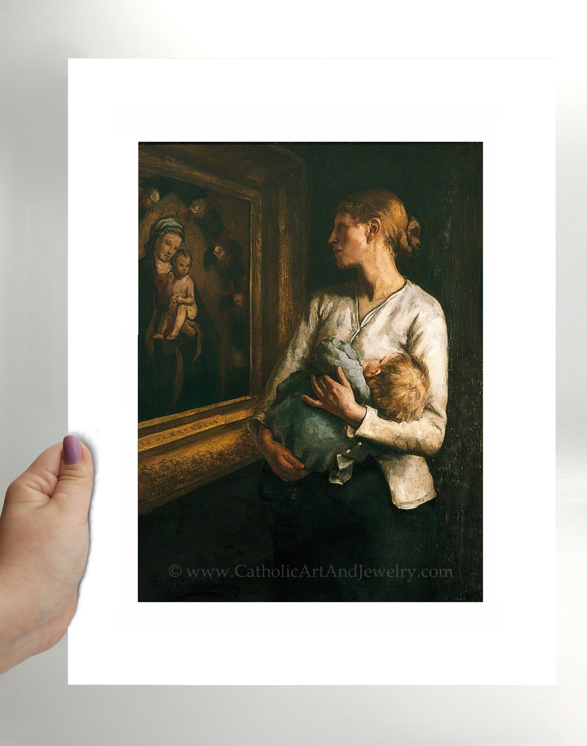 a painting of a woman holding a baby in her arms