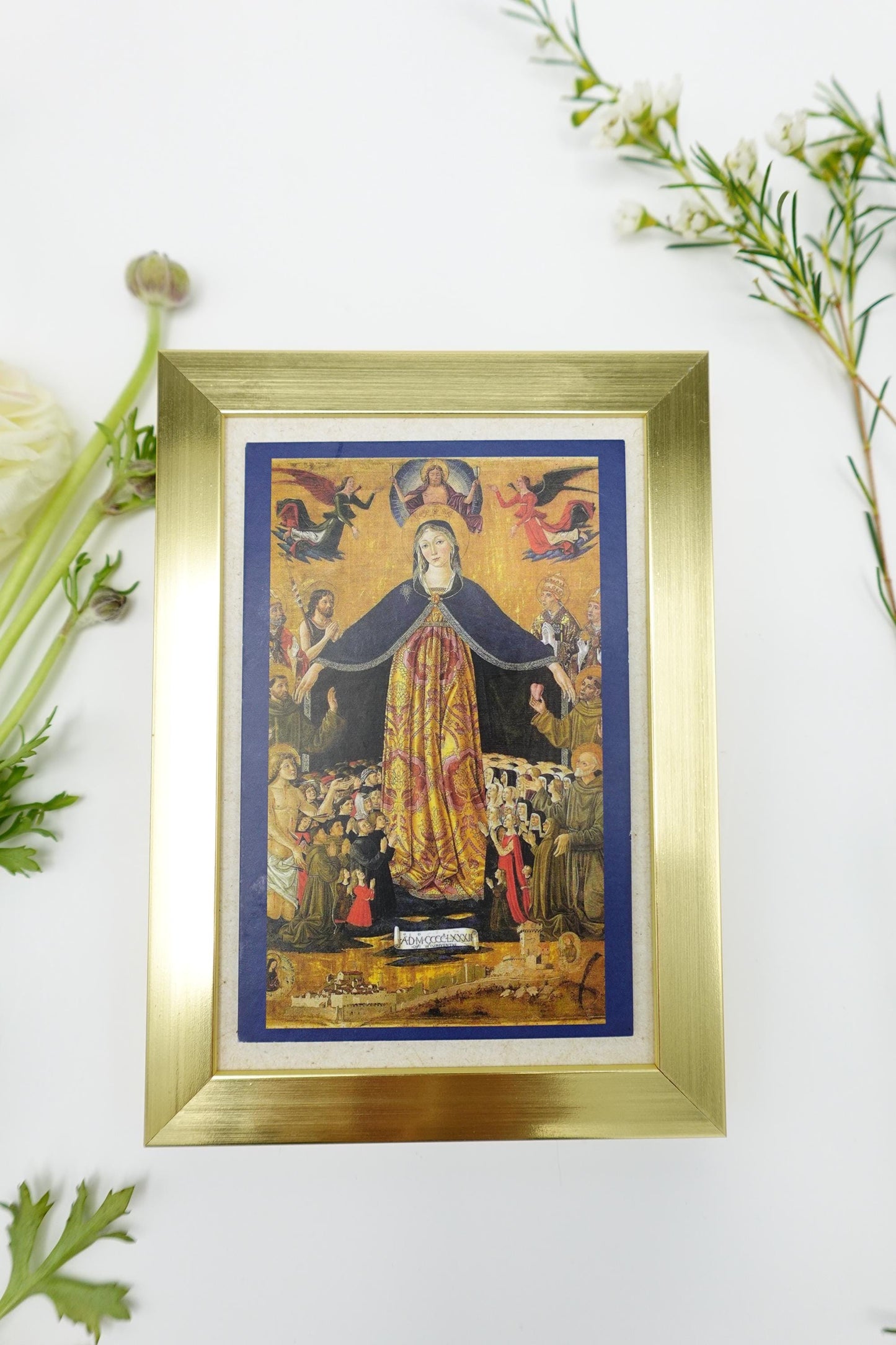 New! Mother of Mercy – Madonna della Misericordia – by Bartolomeo di Segnolo Caporali  – Framed Miniature – Catholic Keepsake
