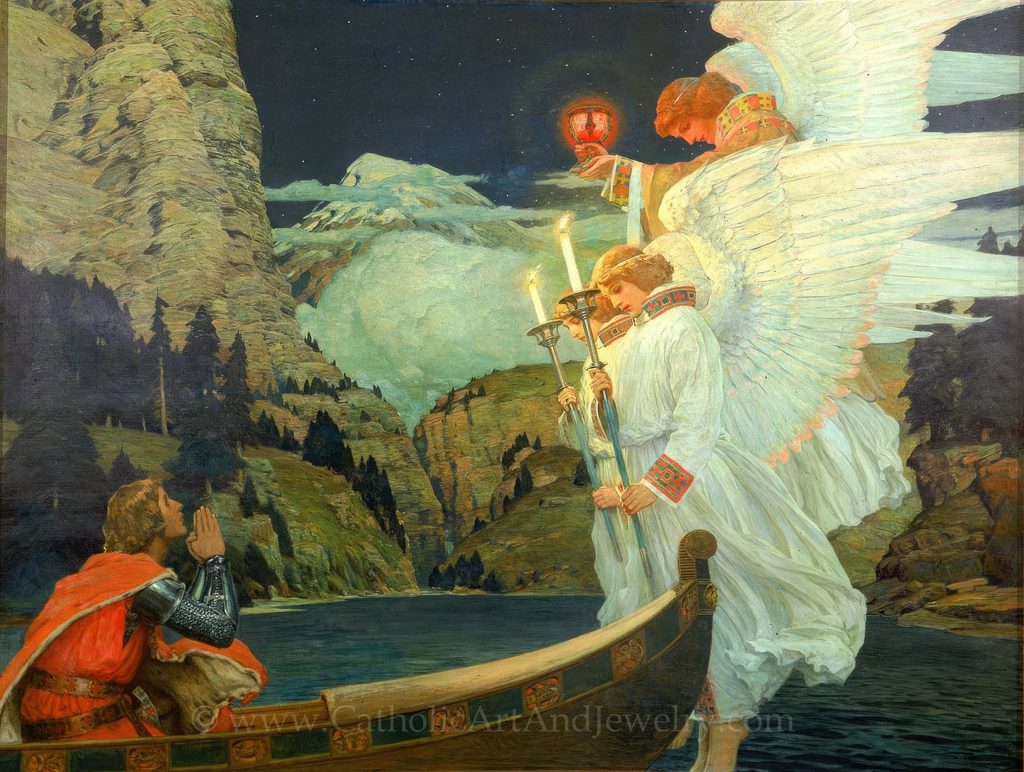 New! The Holy Grail – Frederick J. Waugh – "The Knight of the Holy Grail" – Catholic Art Print – Catholic Theme