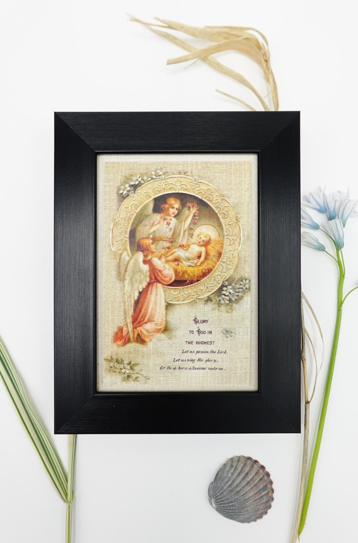 New! Angels with Baby Jesus – Framed Holy Card – Catholic Keepsake