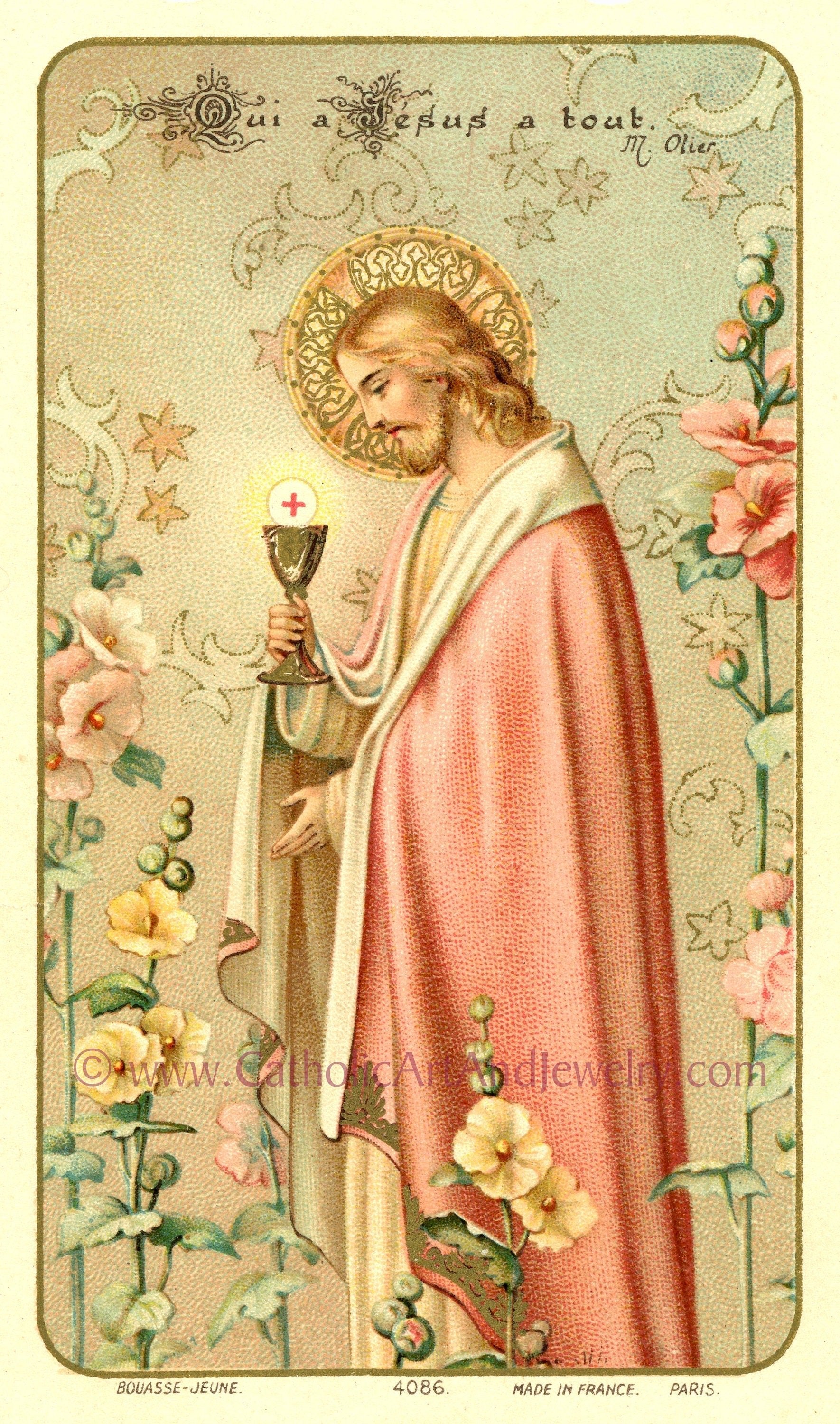 Anima Christi – Jesus Holding the Eucharist – Restored Vintage Holy Card – pack of 10/100/1000 - Catholic Art and Jewelry