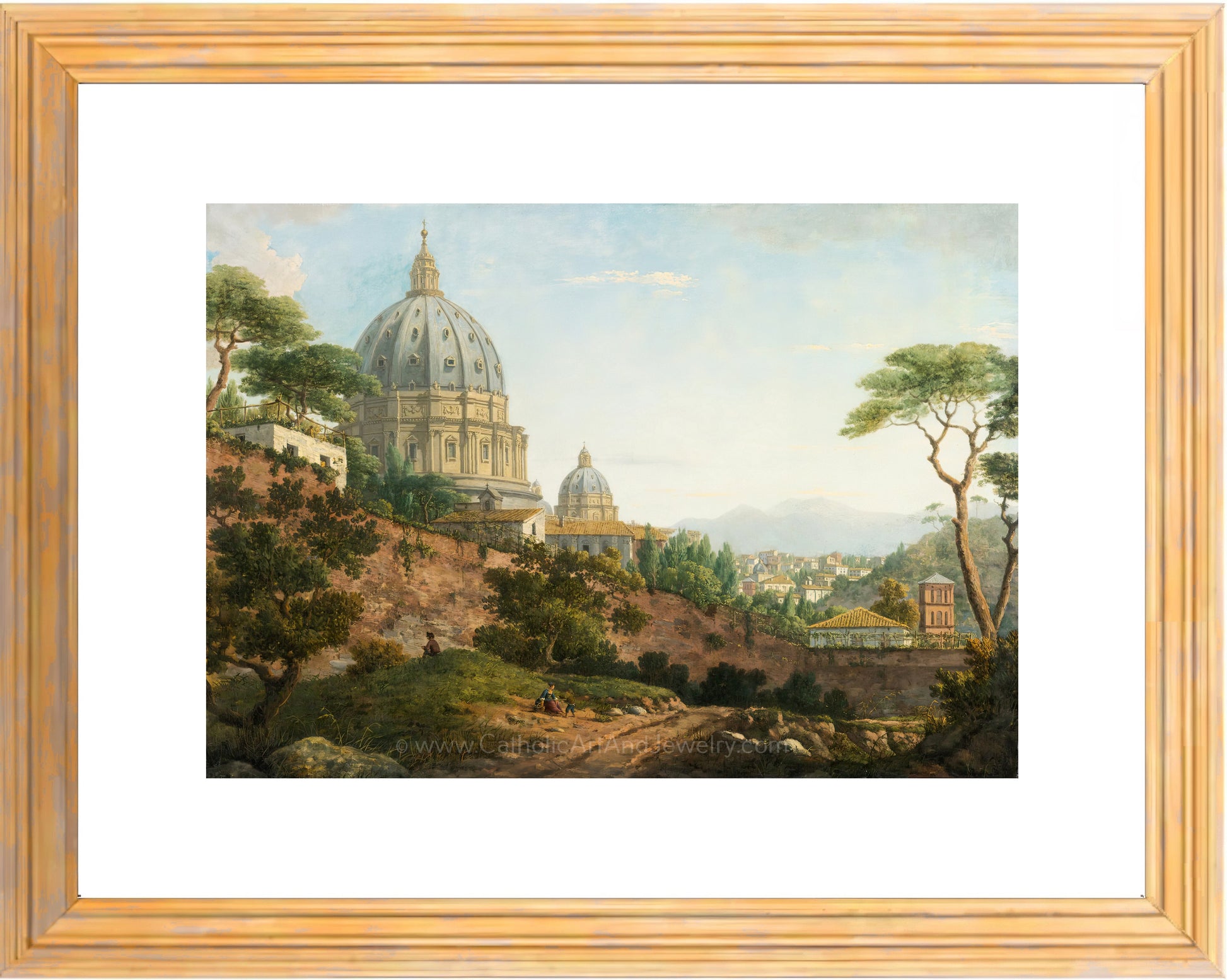 a painting of a church on a hill