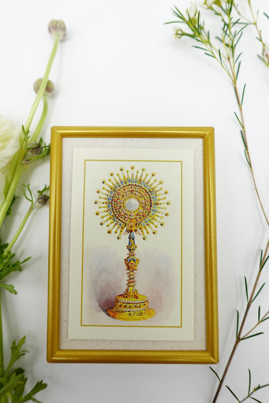 New! Monstrance – Eucharistic Art – Framed Holy Card – Catholic Keepsake