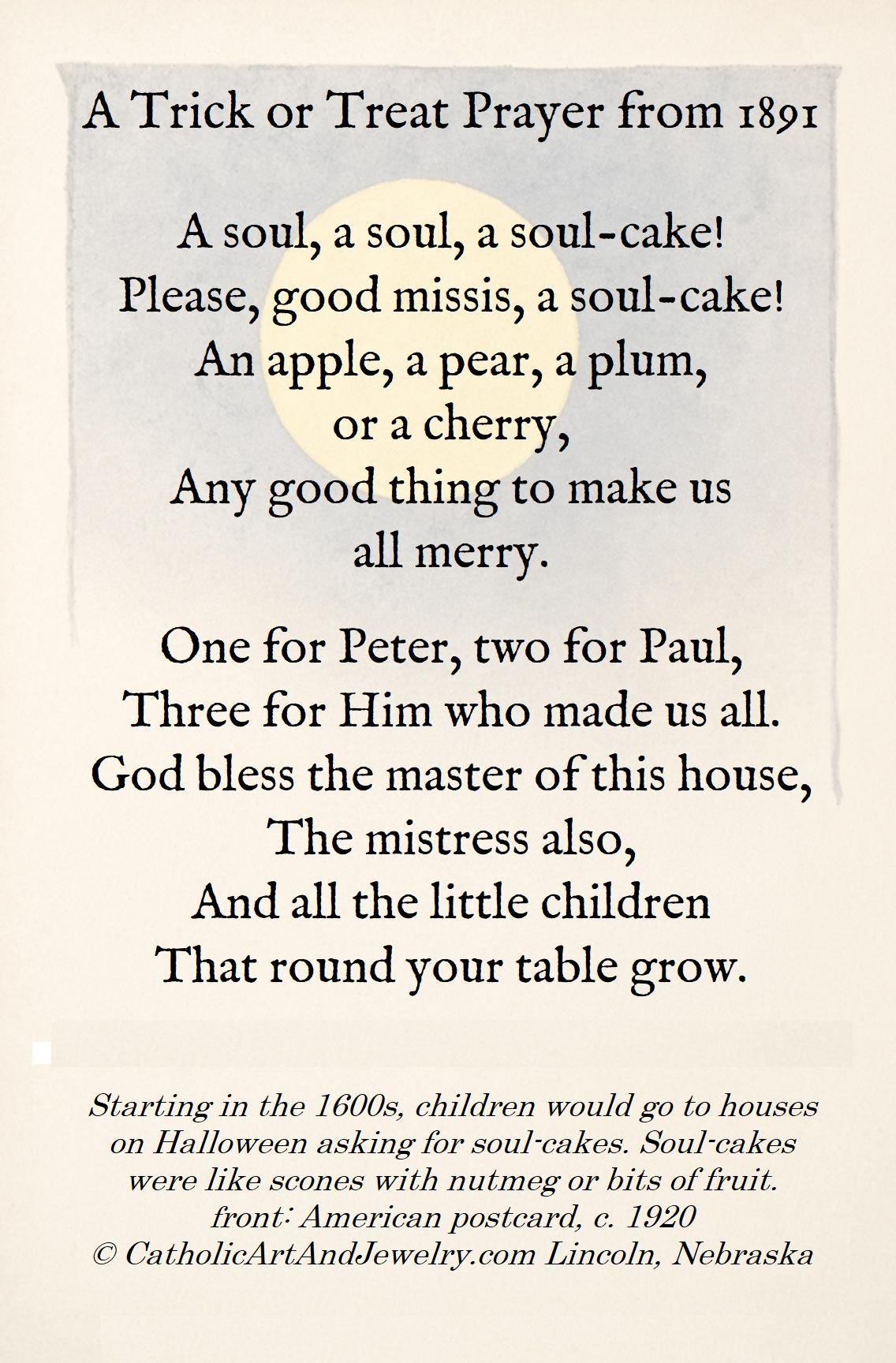 New! Blessings for a Holy Halloween – Children's Prayer from 1891 on back – Holy Card – pack of 10/100/1000