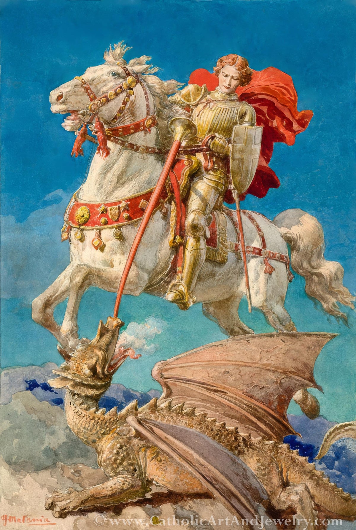 New! St. George the Victorious – St. George and the Dragon – Fortunino Matania – Beautiful Catholic Art