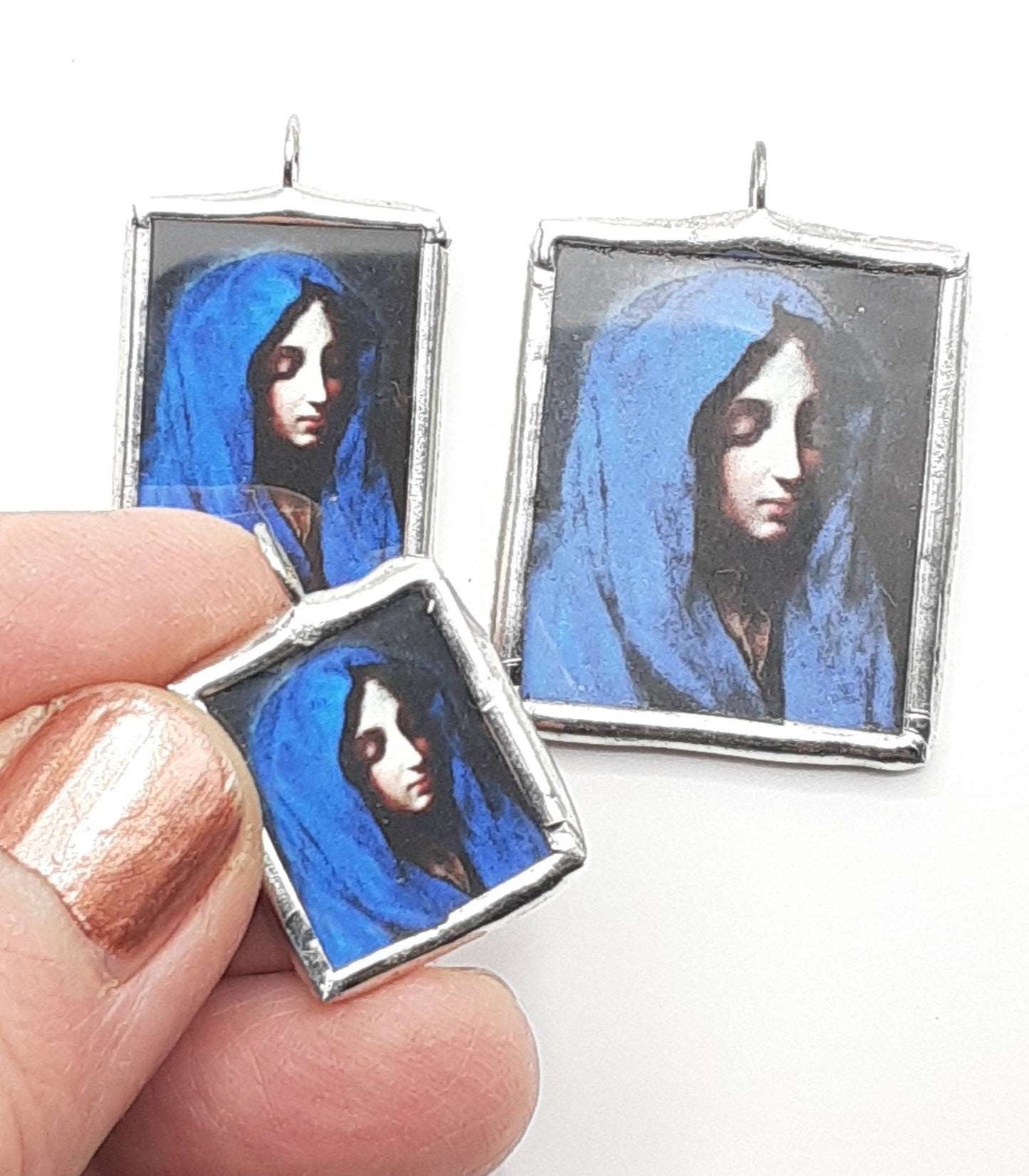 Blue Madonna - Pendant - Holy Medal - Catholic Necklace - Catholic Art and Jewelry