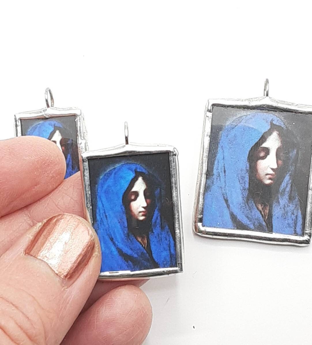 Blue Madonna - Pendant - Holy Medal - Catholic Necklace - Catholic Art and Jewelry