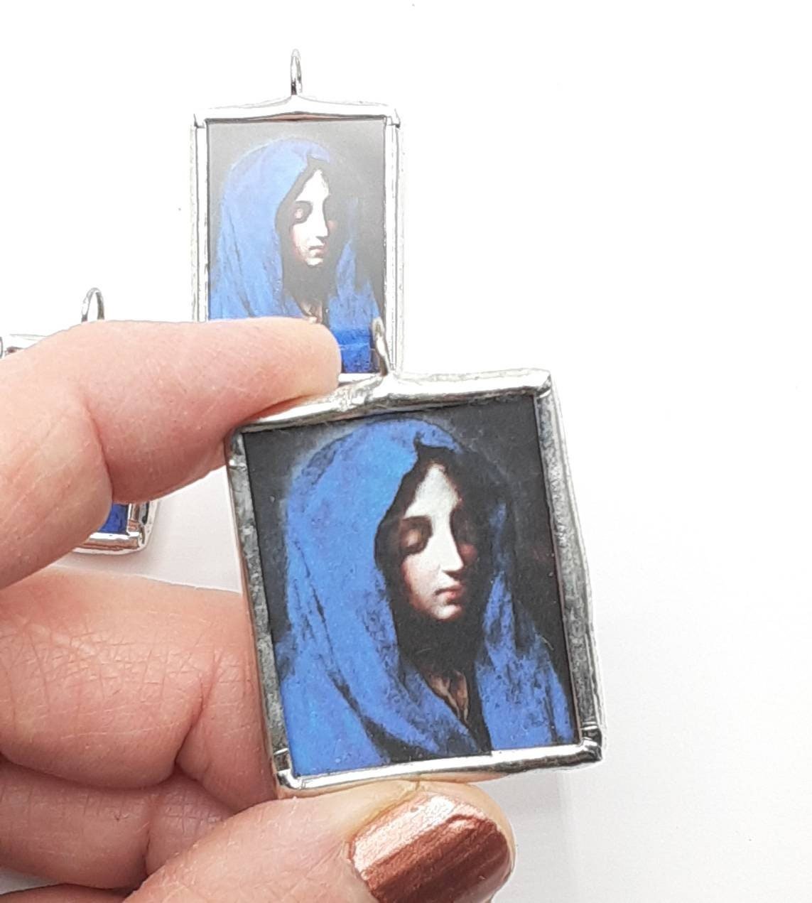 Blue Madonna - Pendant - Holy Medal - Catholic Necklace - Catholic Art and Jewelry