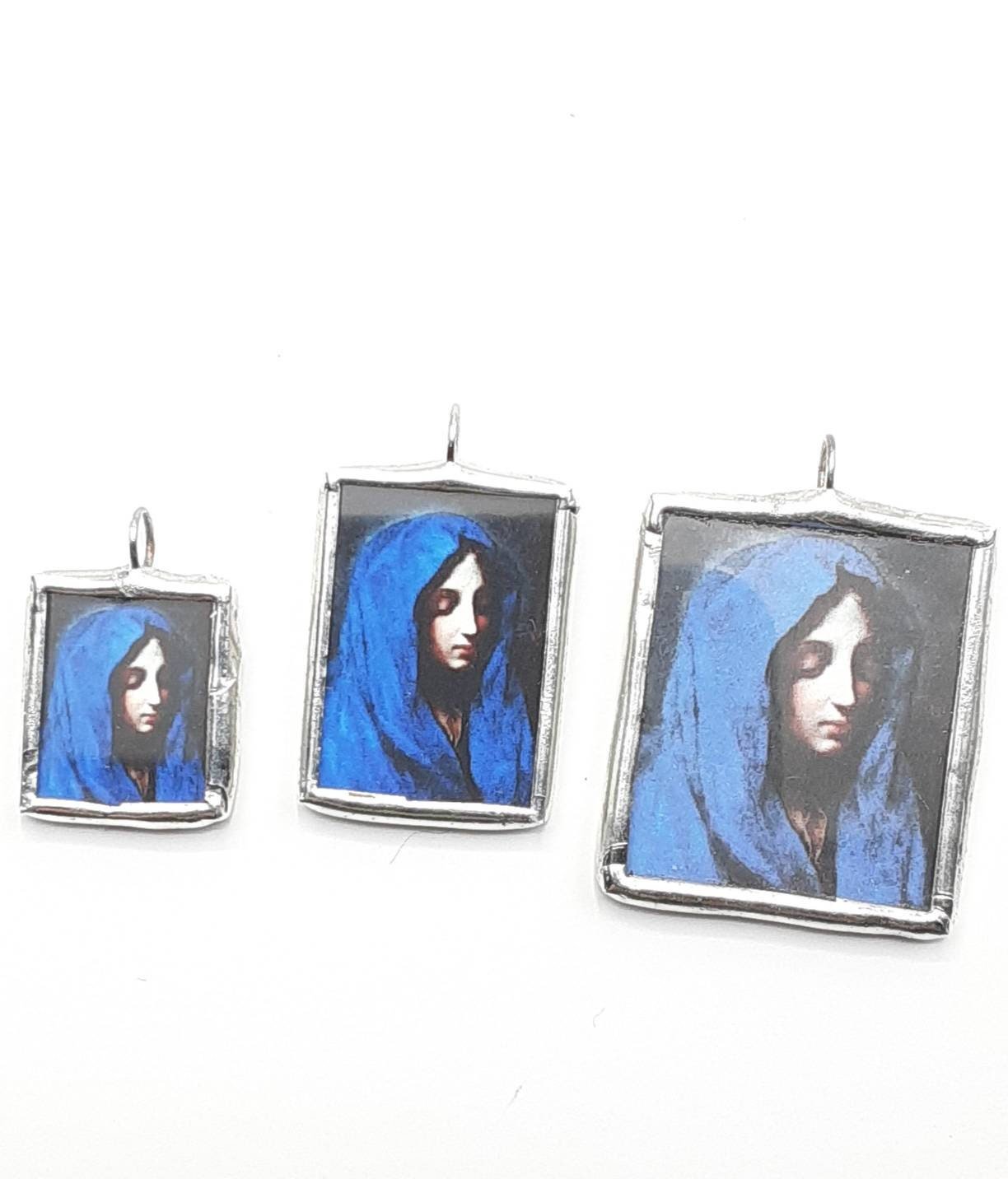 Blue Madonna - Pendant - Holy Medal - Catholic Necklace - Catholic Art and Jewelry