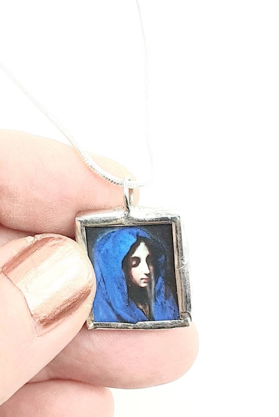 Blue Madonna - Pendant - Holy Medal - Catholic Necklace - Catholic Art and Jewelry