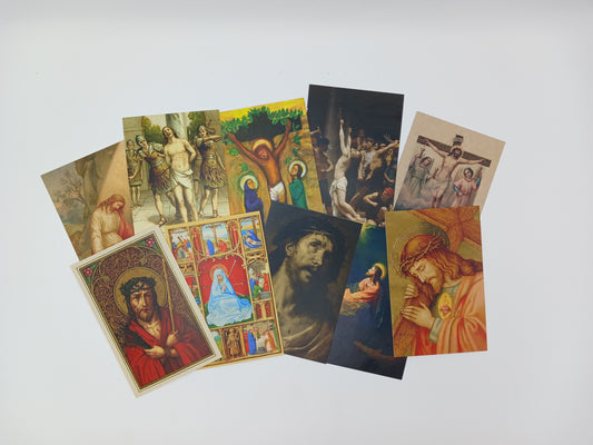 a collection of religious paintings and illustrations, including depictions of Jesus Christ, Mary, and other religious figures.