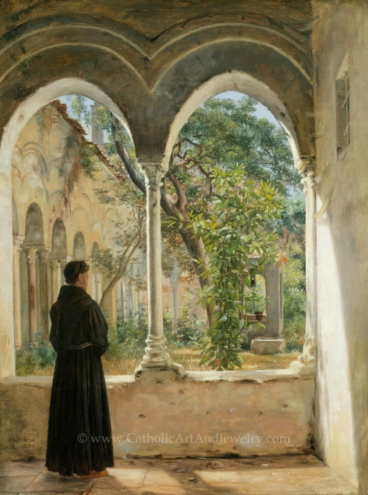 New! Cloister in Palermo with a Franciscan Monk – Martinus Rørbye – Catholic Art – Catholic Gift – Archival Quality