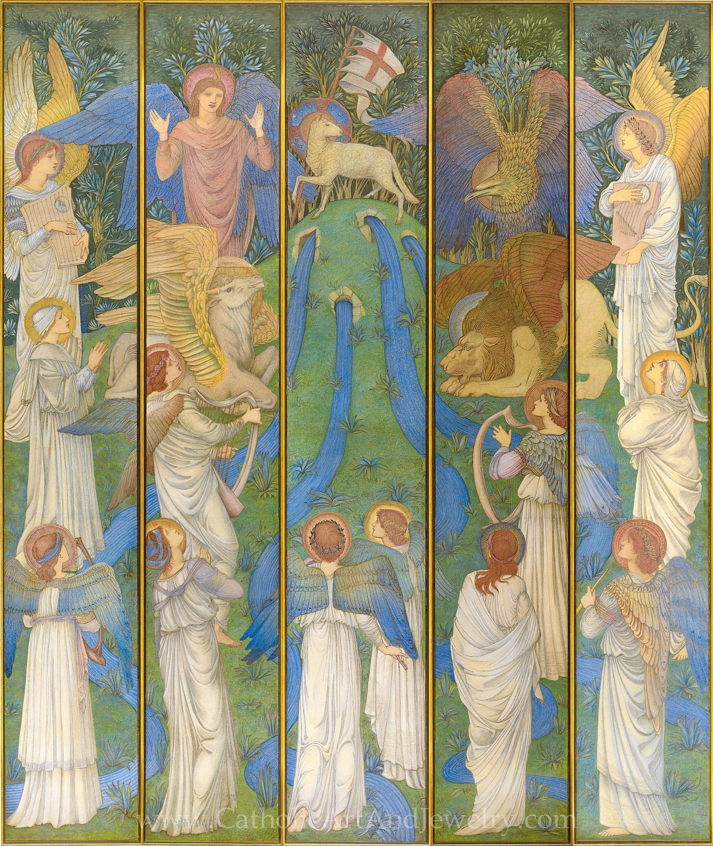 New! Paradise, with the Worship of the Holy Lamb – Edward Burne-Jones – Beautiful Catholic Artwork – Archival Quality
