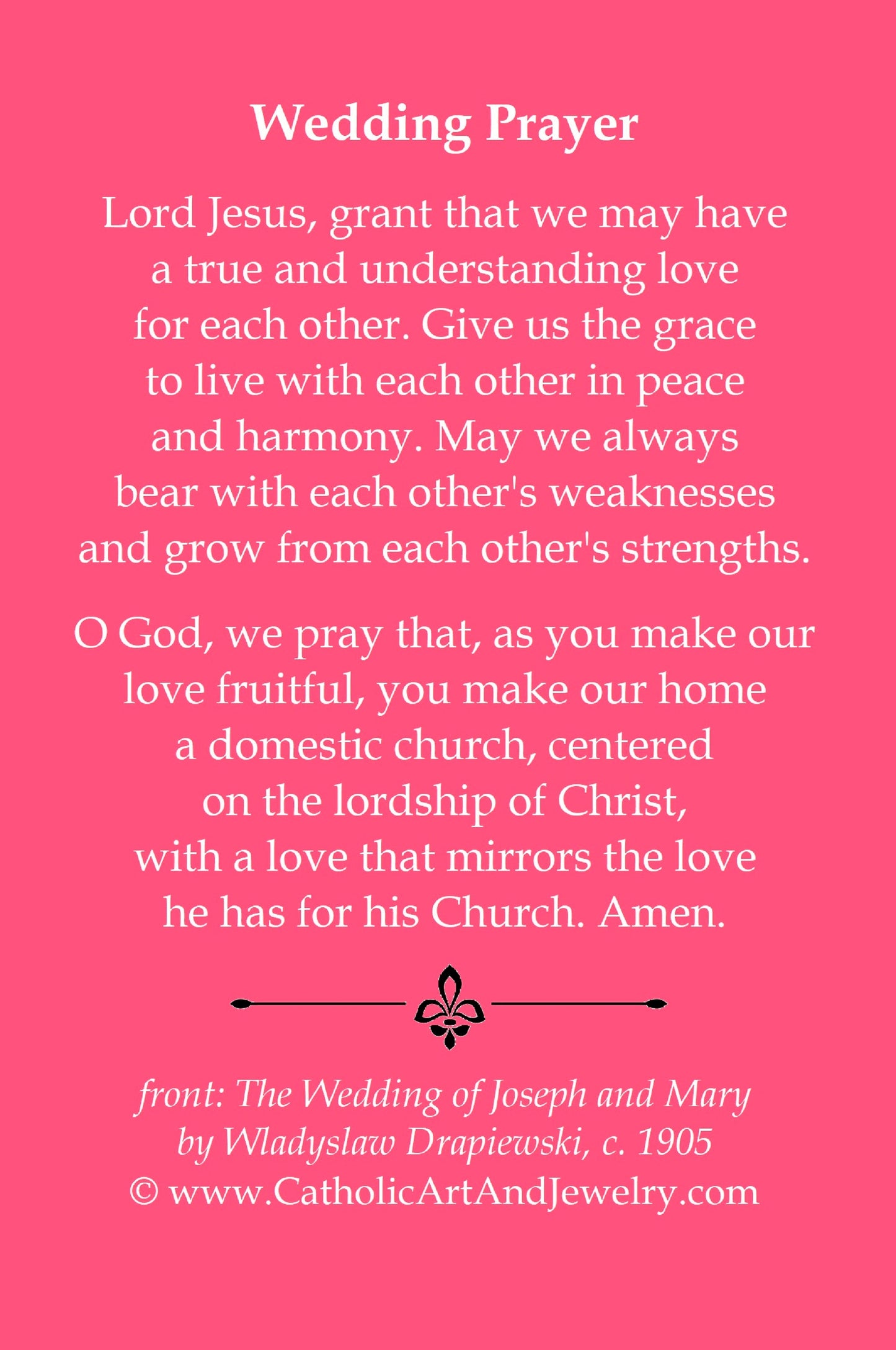New! Holy Card – Wedding of Joseph and Mary by Wladyslaw Drapiewski – pack of 10/100/1000 – Wedding Invite Tuck-In