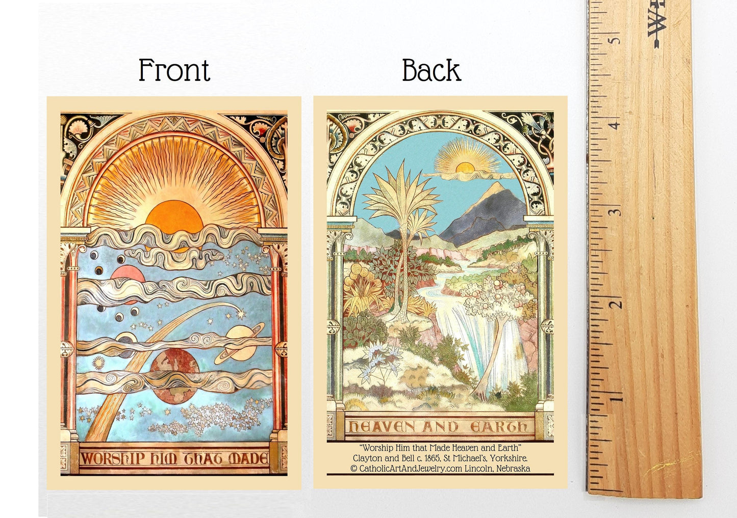 New! Worship Him Who Made ... Heaven and Earth – Vintage Holy Card – pack of 10/100/1000