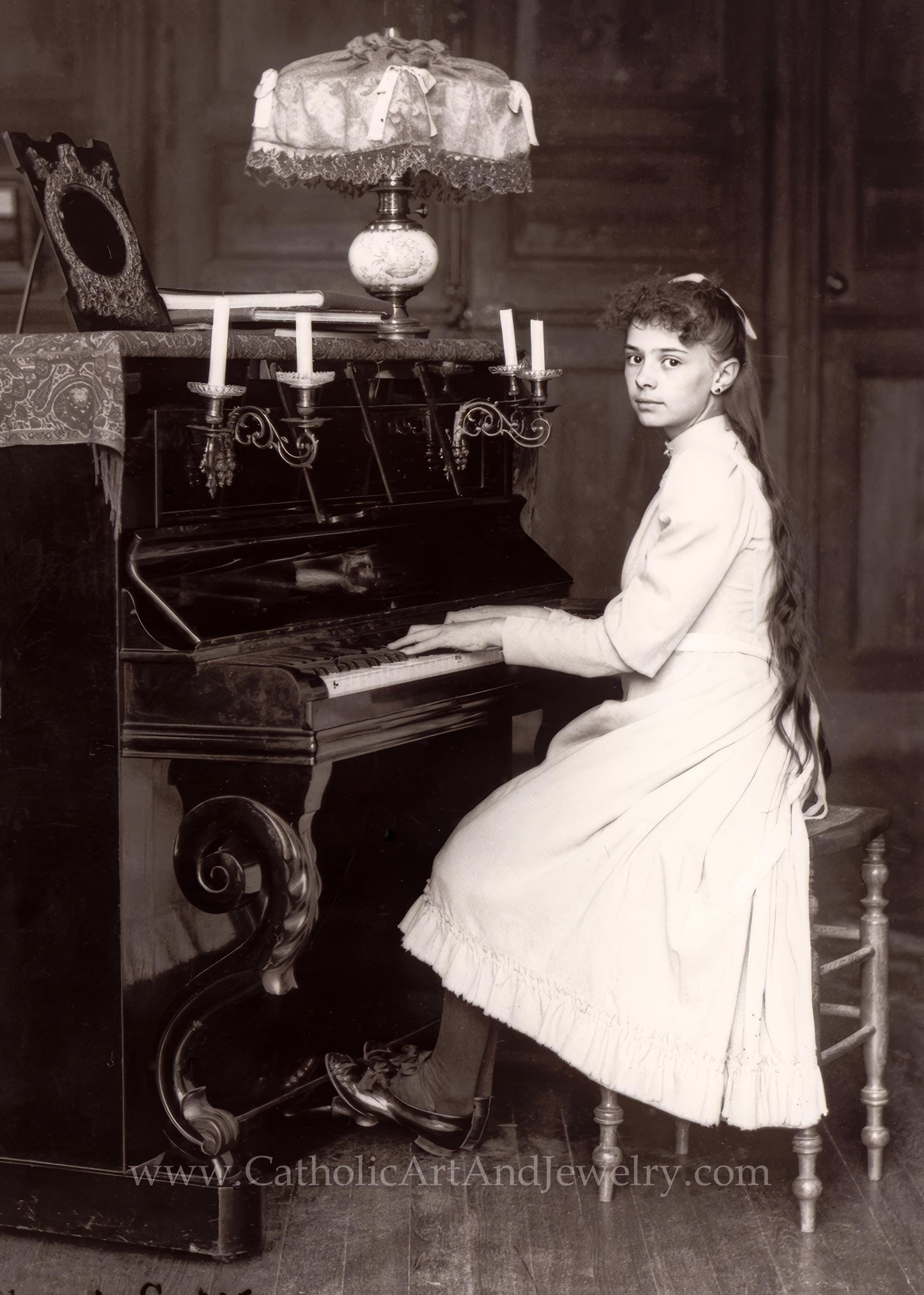 New! Saint Elizabeth of the Trinity Playing the Piano – Exclusive Restored Photo – Catholic Art Print