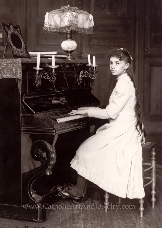New! Saint Elizabeth of the Trinity Playing the Piano – Exclusive Restored Photo – Catholic Art Print