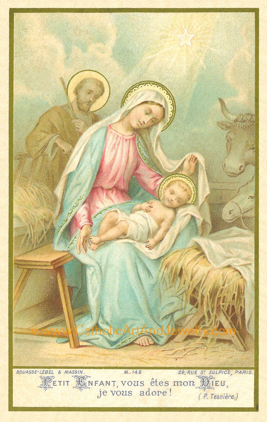 Christmas Nativity – based on a Vintage French Holy Card – Catholic Art Print – Victorian – Archival Quality - Catholic Art and Jewelry