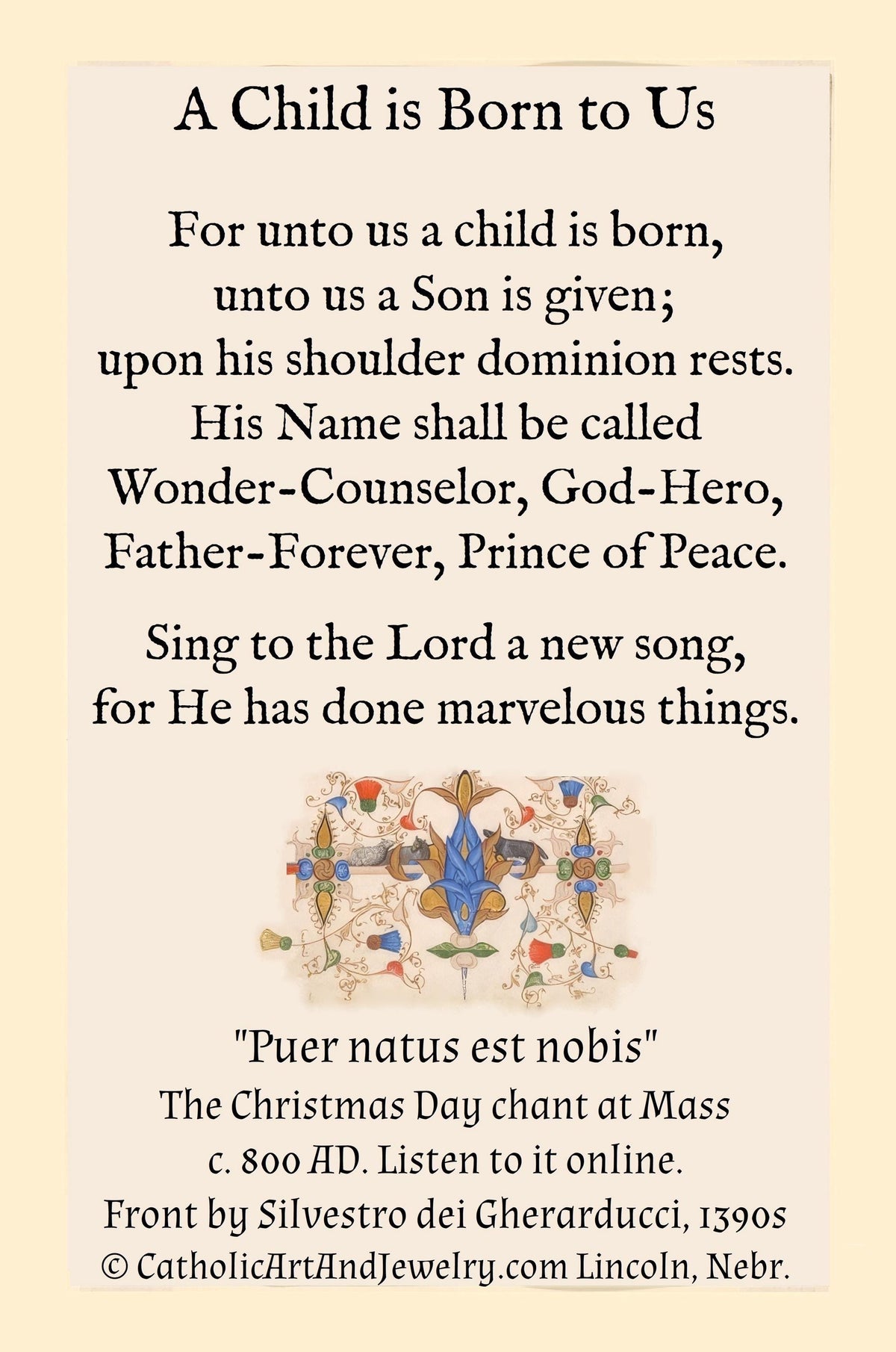 New! Christmas Medieval Chant – Christmas Holy Card #28 – pack of 10/100/1000 – Vintage Holy Card #