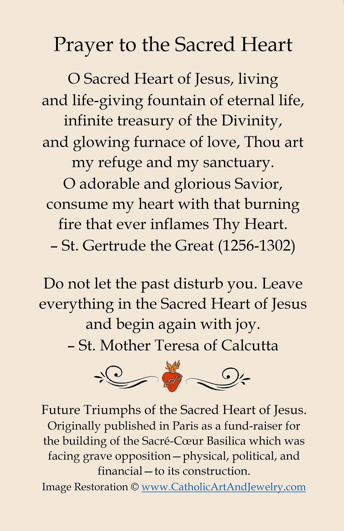 Future Triumphs of the Sacred Heart – Sacre Coeur Basilica – Restored Vintage Holy Card – pack of 10/100/1000