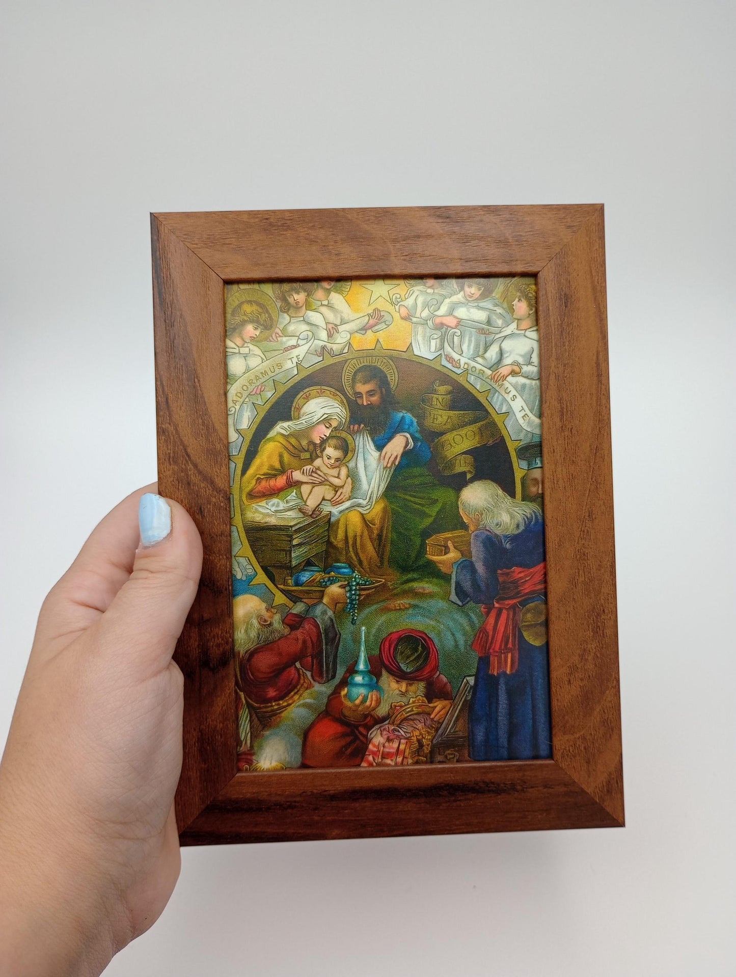 New!  Holy Family & Three Wise Men – Christmas Postcard with Envelopes Available – 3, 10, or 100 – Restored Vintage Religious Postcard