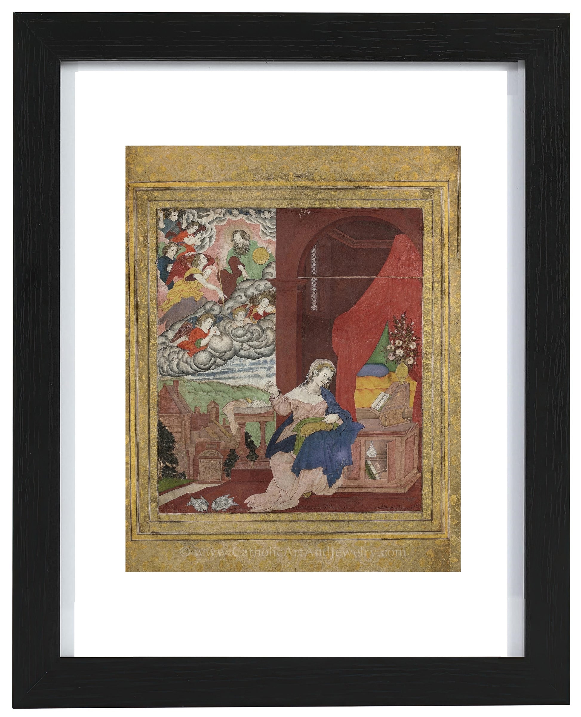 a painting of a man kneeling in front of a window