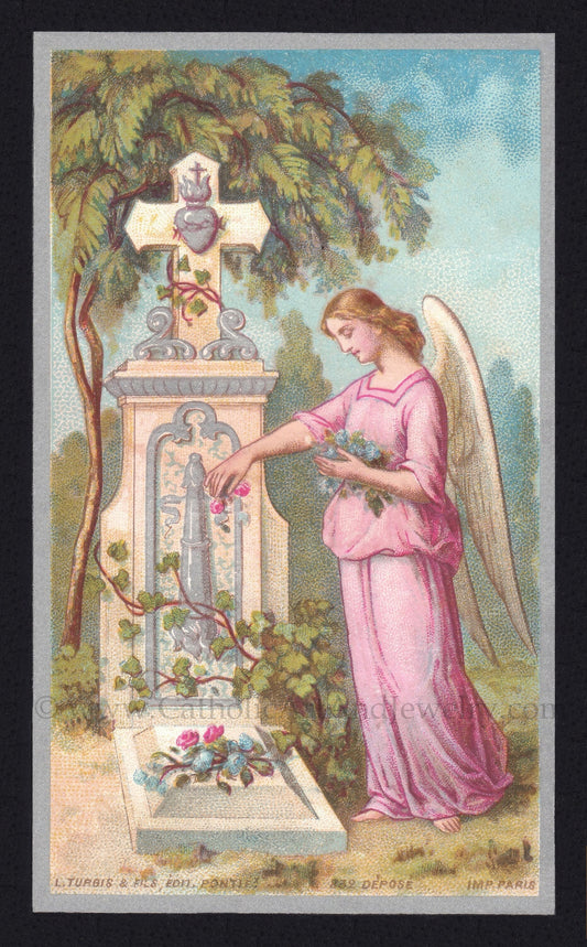 Angel at Gravestone – DOWNLOADABLE / PRINTABLE – Traditional Catholic Memorial / Funeral Card – Exclusive Restoration