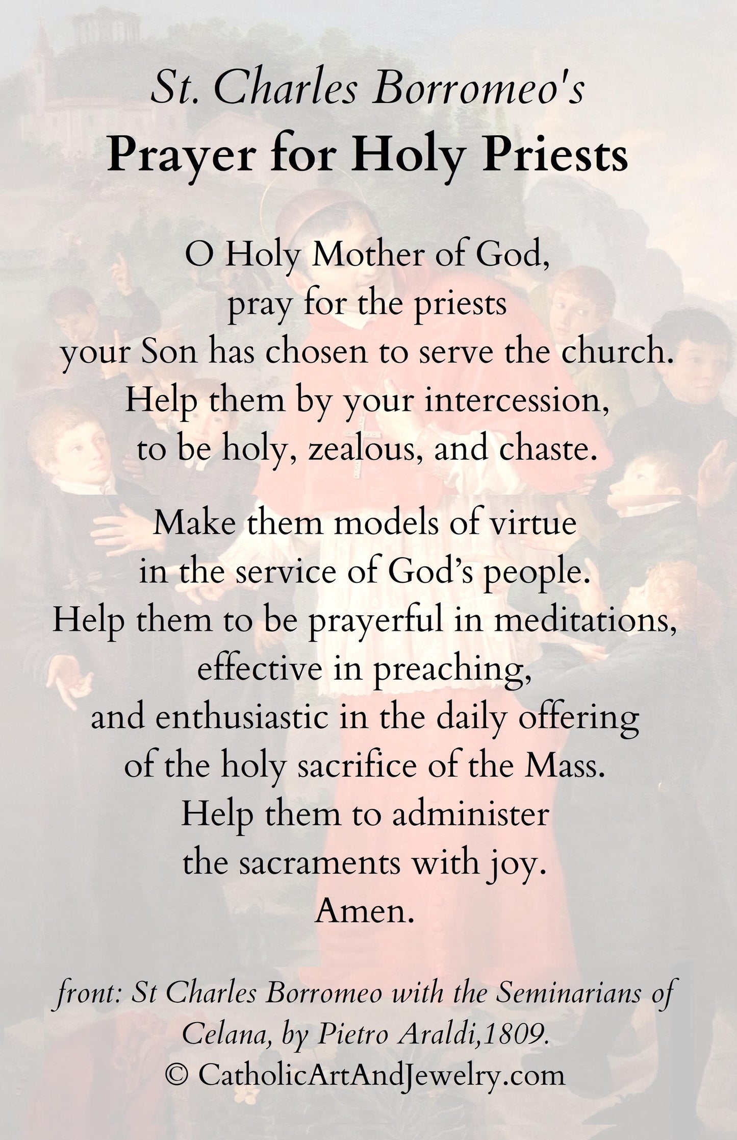 New! Prayer for Seminarians by Charles Borromeo – Holy Card – pack of 10/100/1000