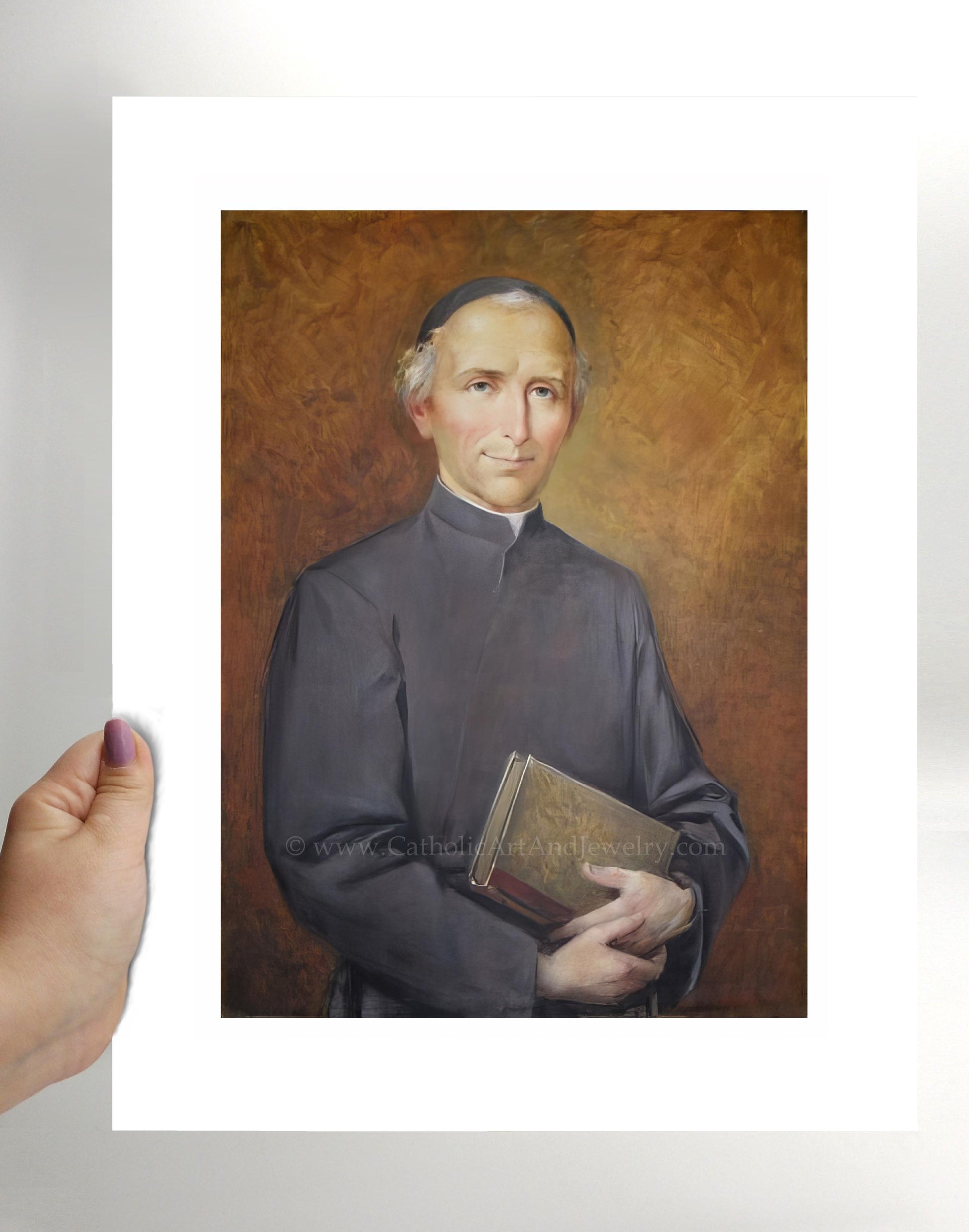 a painting of a man holding a book