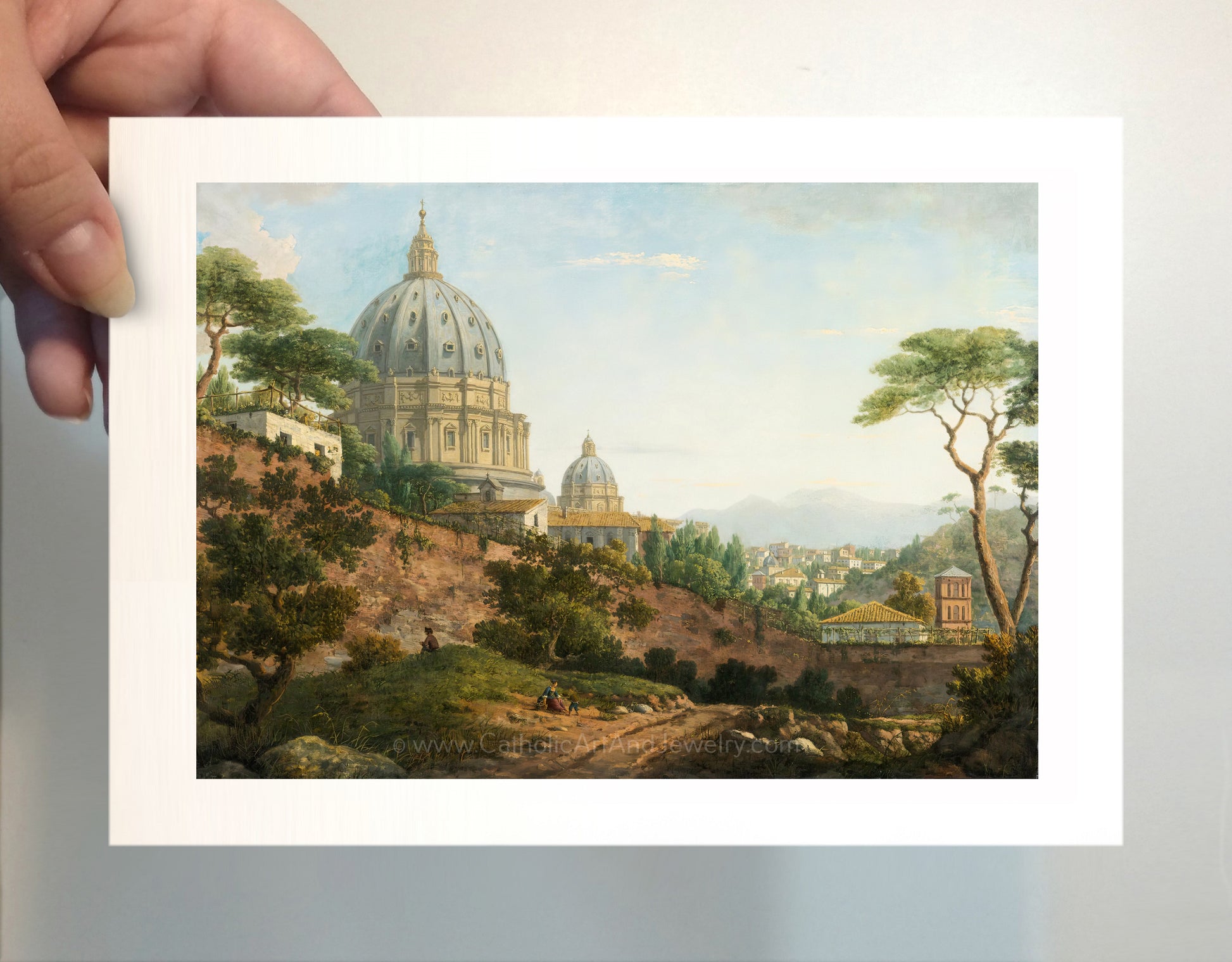 a painting of a church on a hill