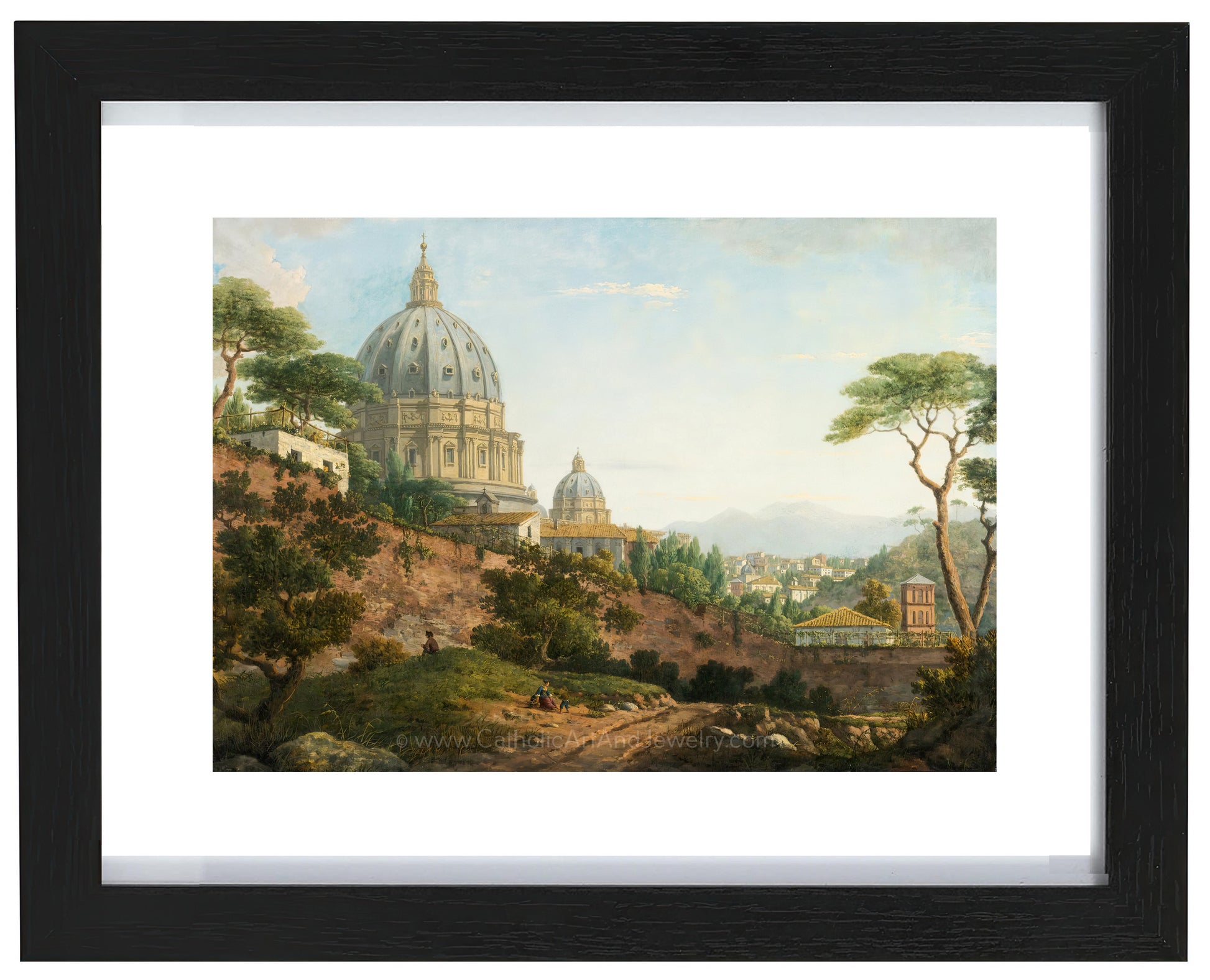 a painting of a church on a hill