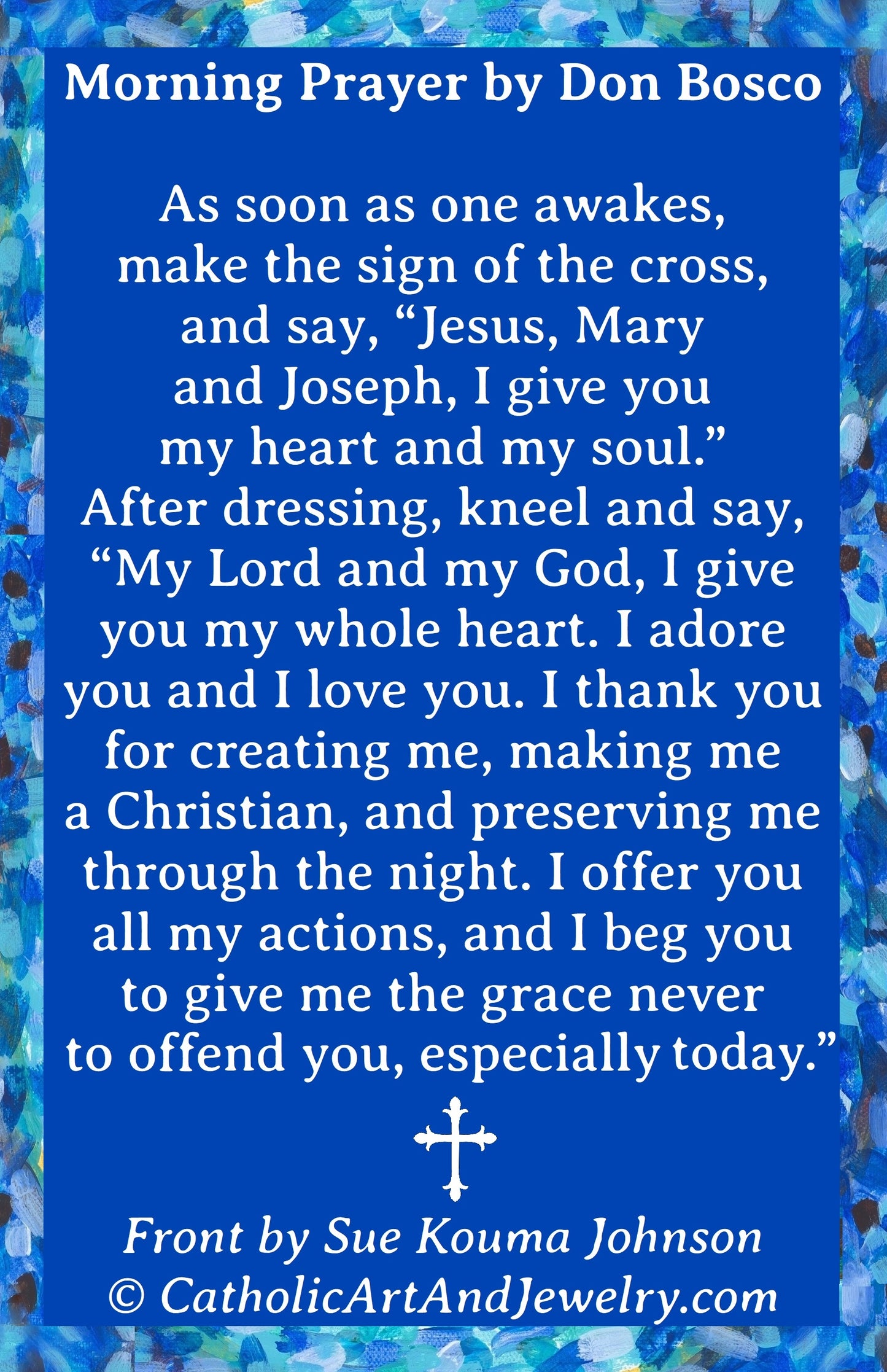 a poem written in blue with a cross on it