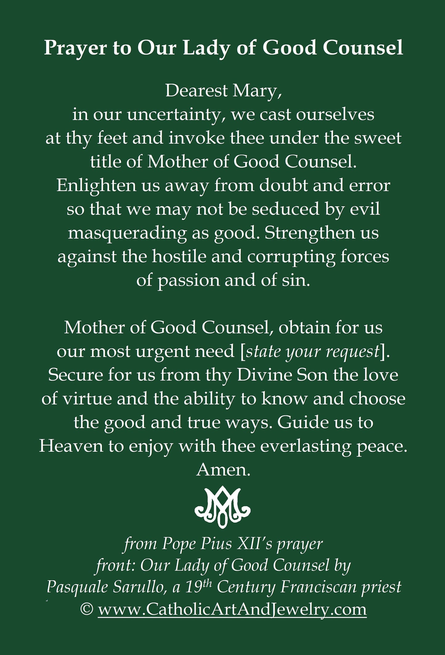 Our Lady of Good Counsel – Pasquale Sarullo – Vintage Holy Card– pack of 10/100/1000