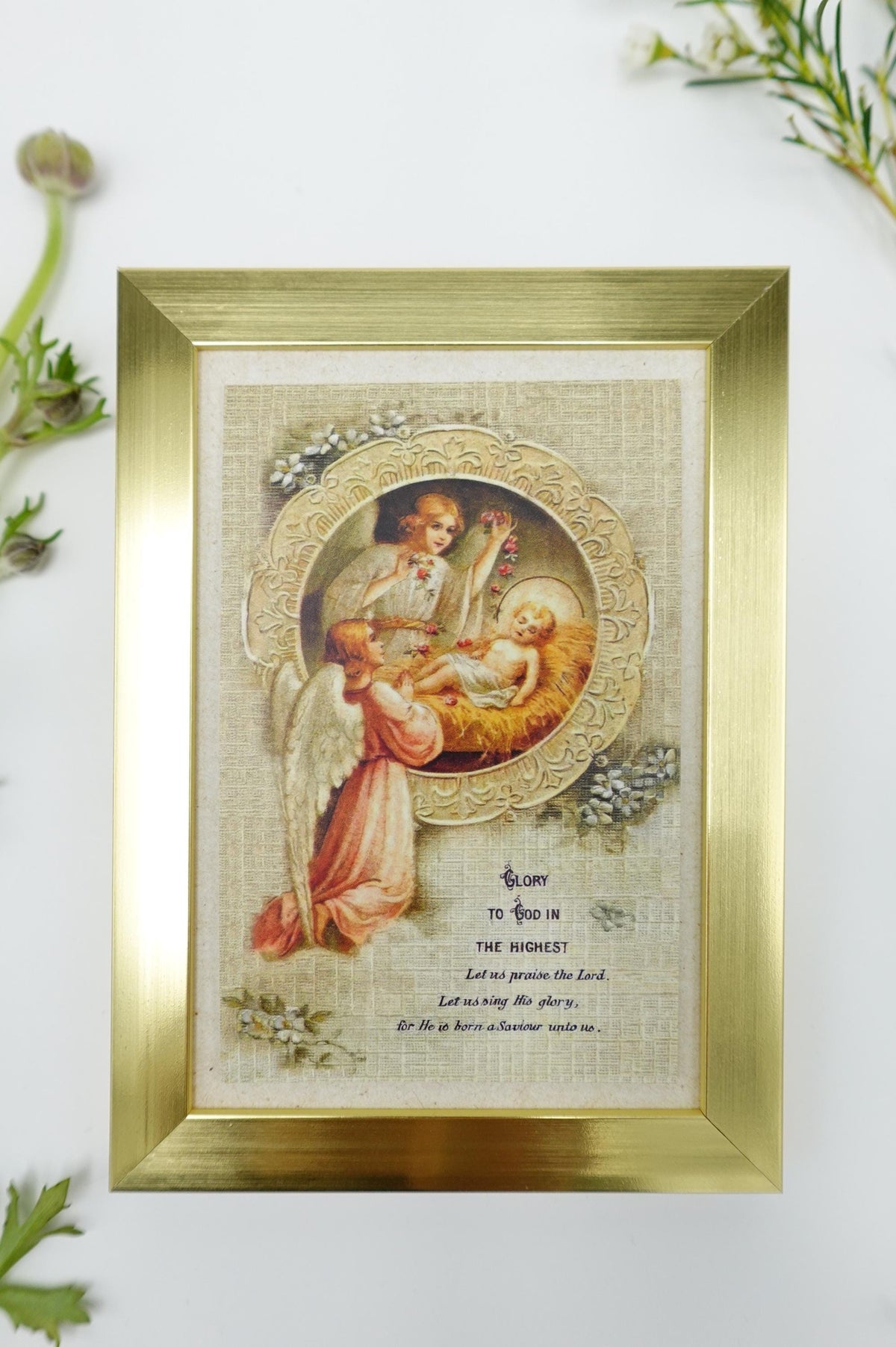 New! Angels with Baby Jesus – Framed Holy Card – Catholic Keepsake