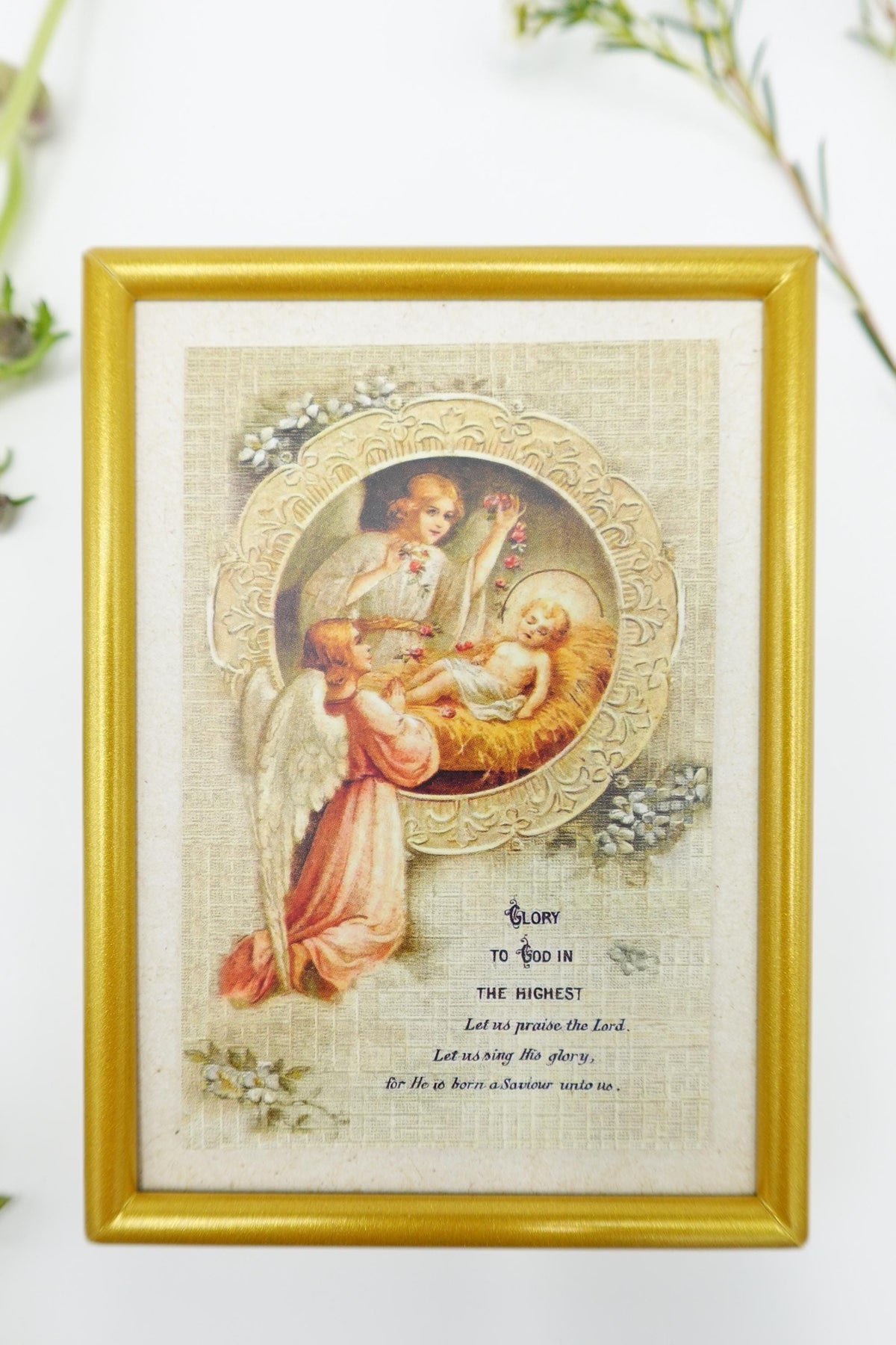 New! Angels with Baby Jesus – Framed Holy Card – Catholic Keepsake