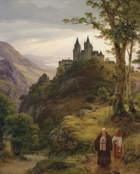 Friar Taking the Eucharist from  the Monastery  – Carl Friedrich Lessing – Beautiful Catholic Art Print – Archival Quality