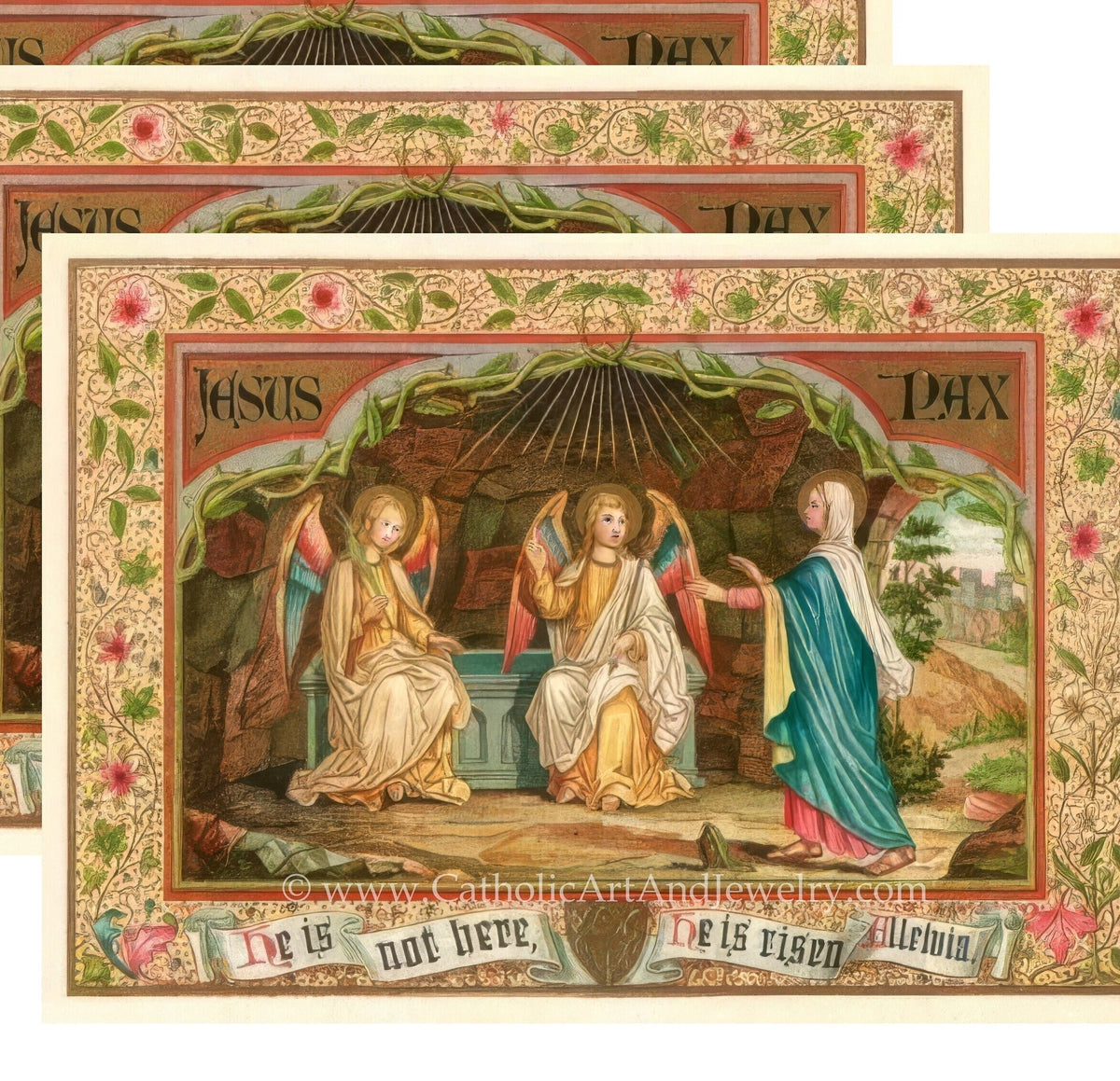 He is Risen! Alleluia! Easter Resurrection– based on a Vintage Holy Card Postcards 4x6 – pack of 3, 10, 100 #031