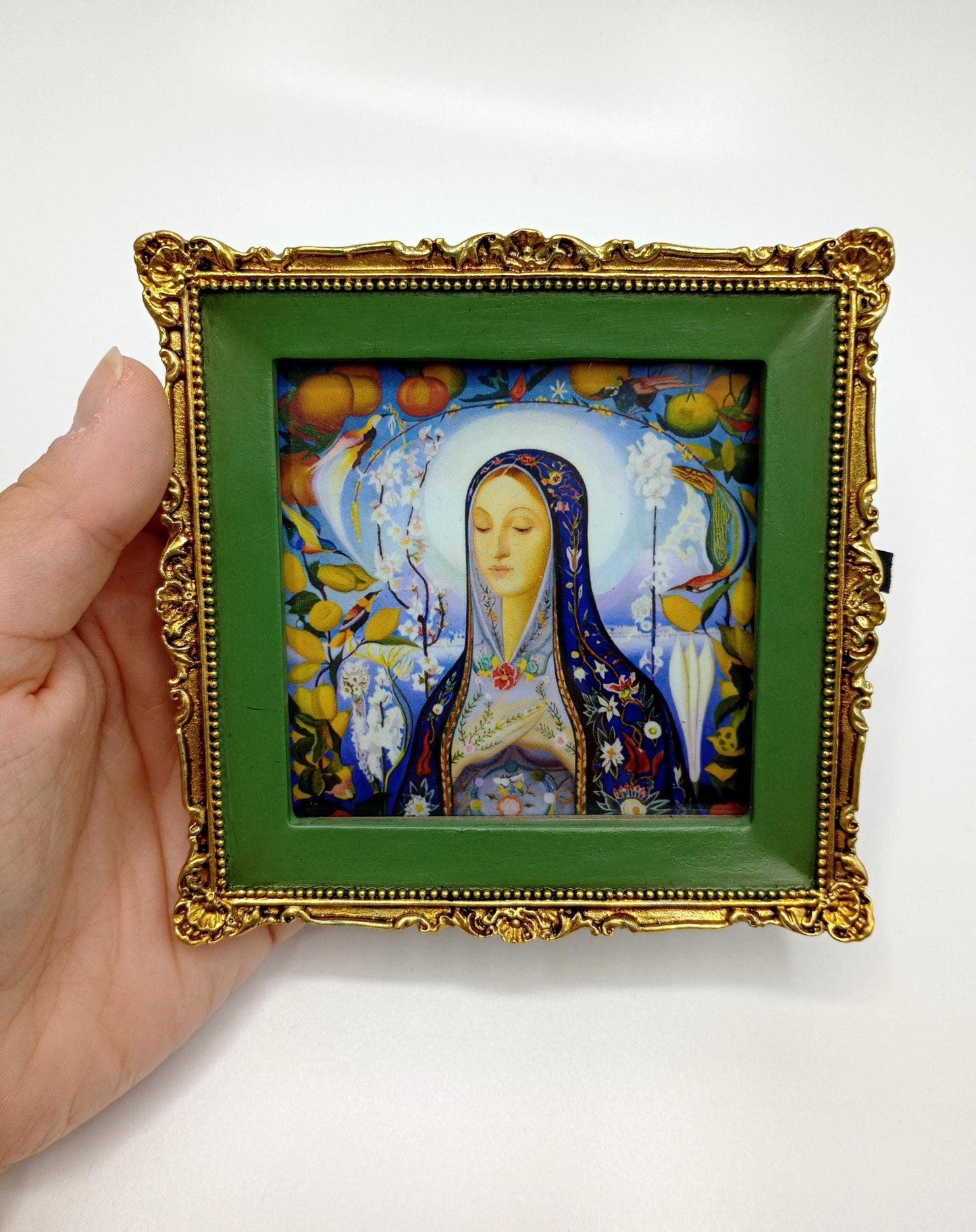 The Virgin by Joseph Stellaz – 4" – "Adorable-Sized" for Nook or Table – Choice of Frames